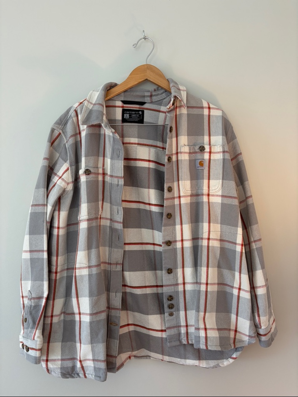 Carhartt Gray White and Rust Plaid Flannel Jacket